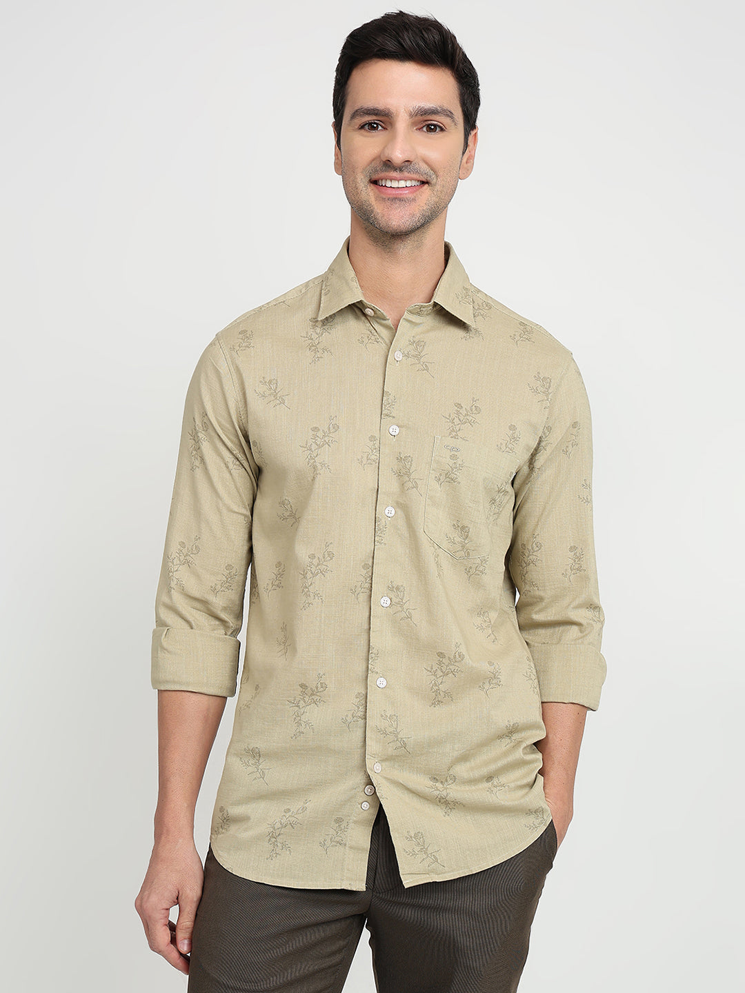 Colorplus Men Khaki Printed Regular Fit Cotton Full Sleeve Casual Shirt