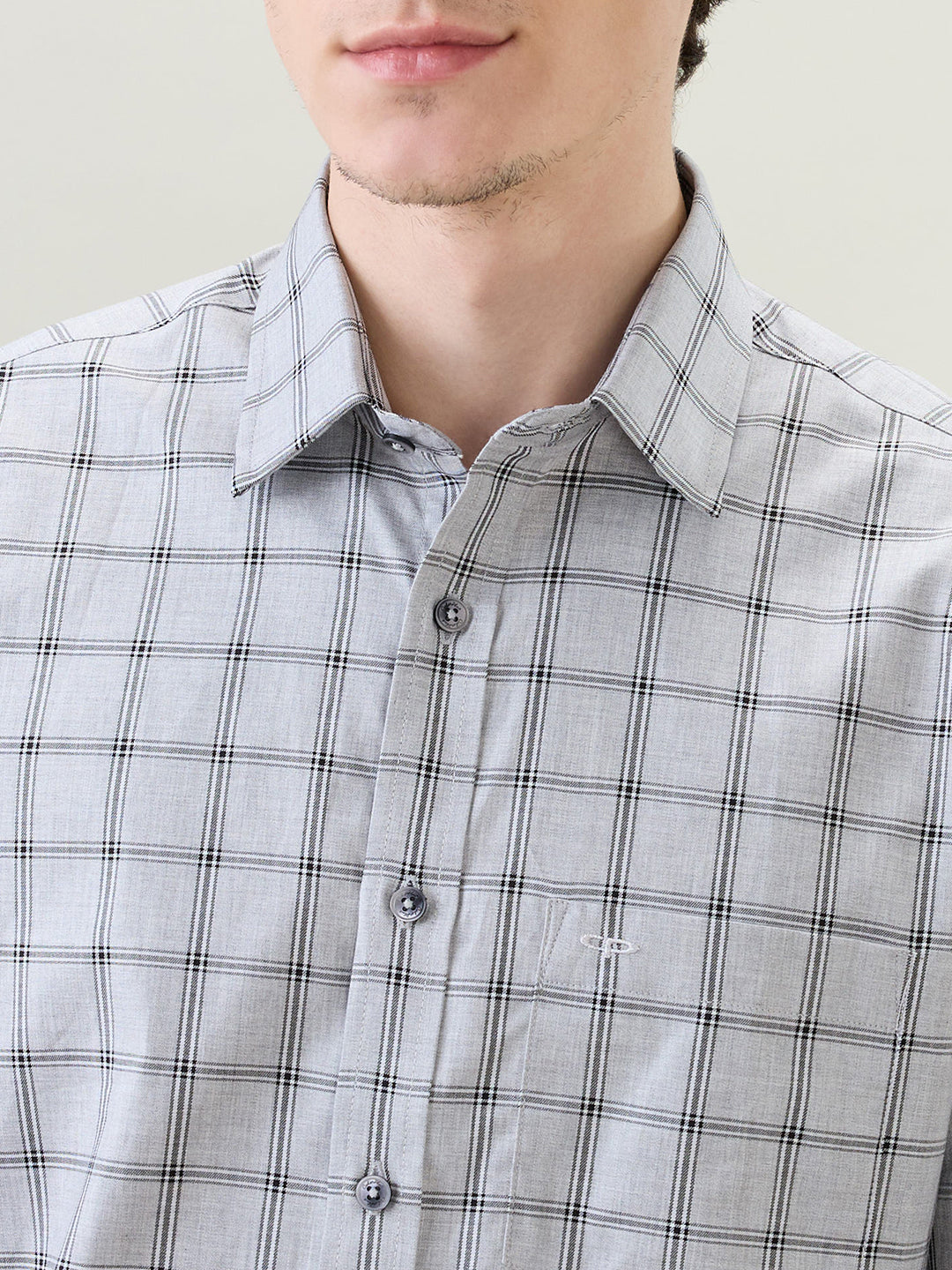 Colorplus Men Grey Checks Regular Fit Cotton Full Sleeve Casual Shirt