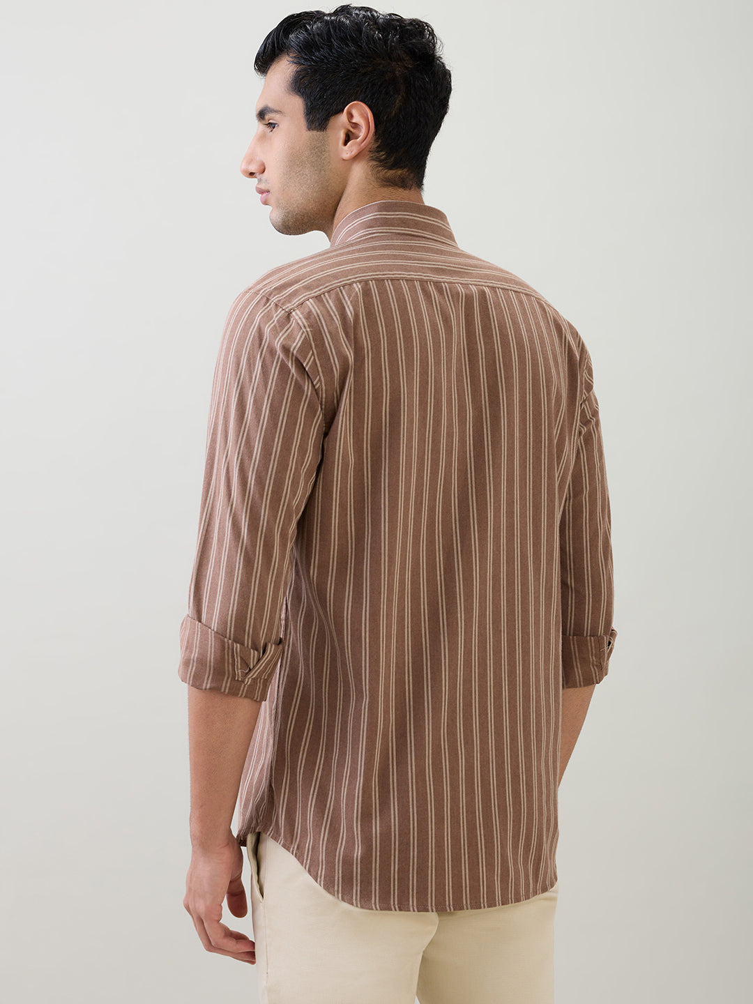 Colorplus Men Brown Stripe Regular Fit Cotton Full Sleeve Casual Shirt