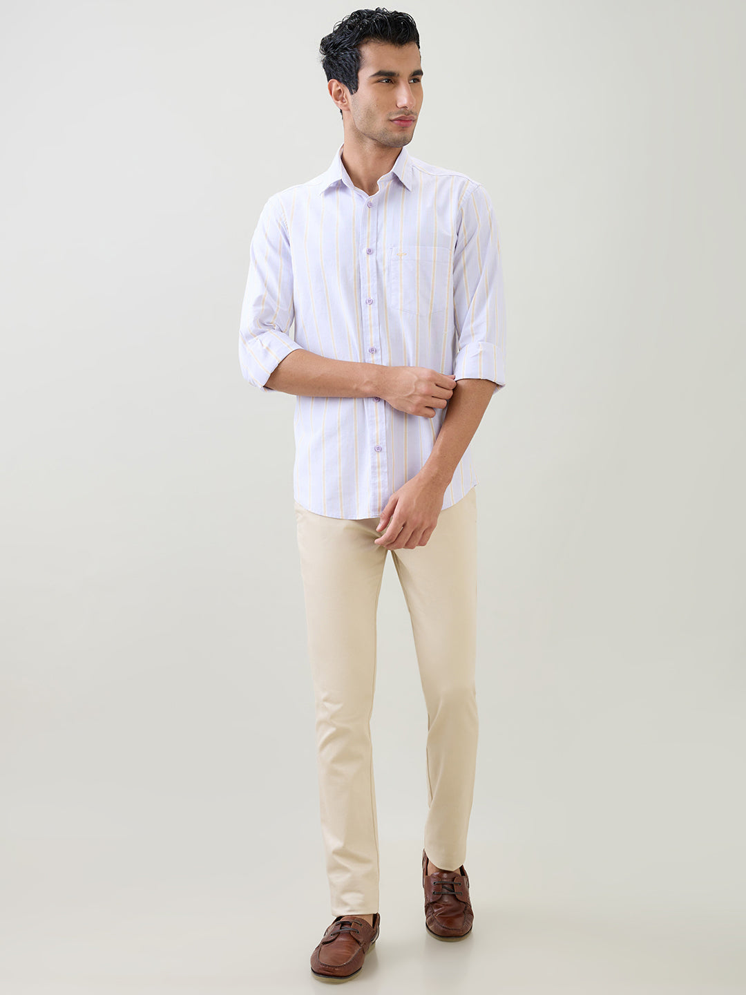 Colorplus Men Purple Stripe Regular Fit Cotton Blend Full Sleeve Casual Shirt