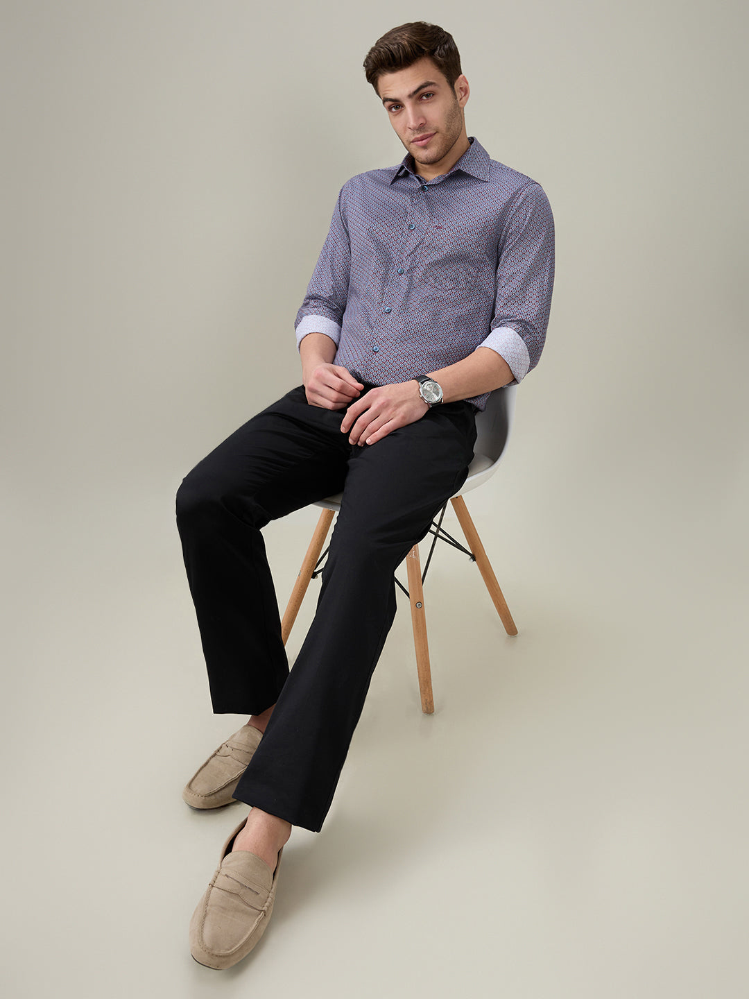 Colorplus Men Red Printed Regular Fit Cotton Full Sleeve Casual Shirt