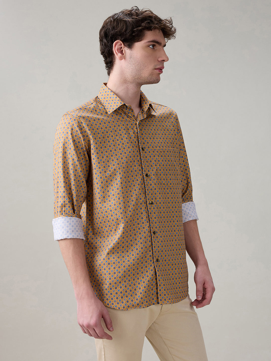 Colorplus Men Yellow Printed Regular Fit Cotton Full Sleeve Casual Shirt