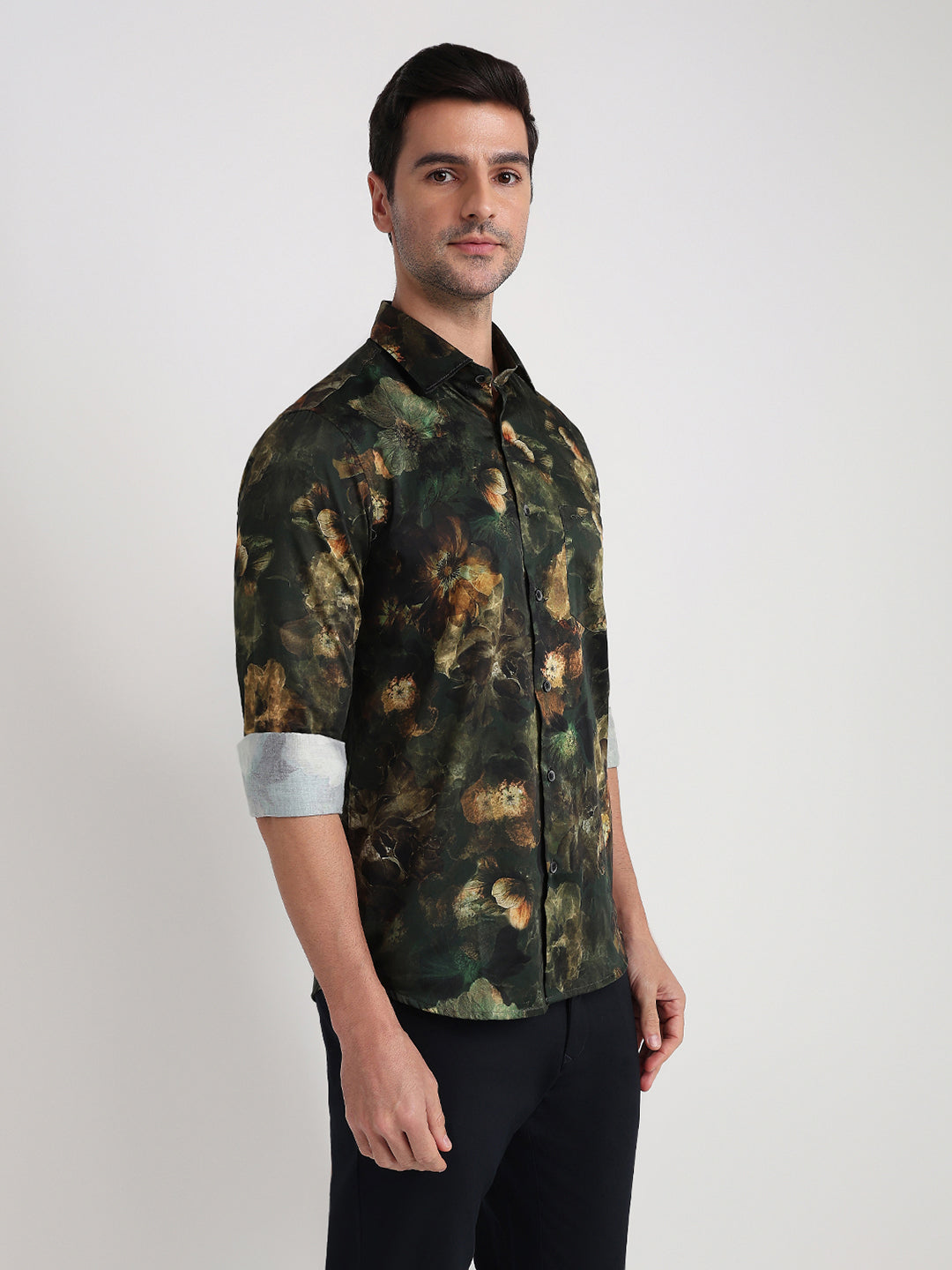 Colorplus Men Green Printed Regular Fit Cotton Full Sleeve Casual Shirt