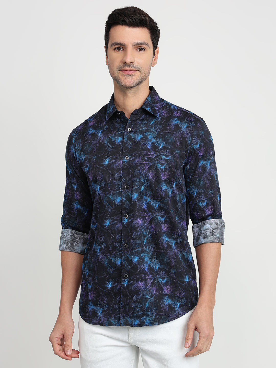 Colorplus Men Purple Printed Regular Fit Cotton Full Sleeve Casual Shirt