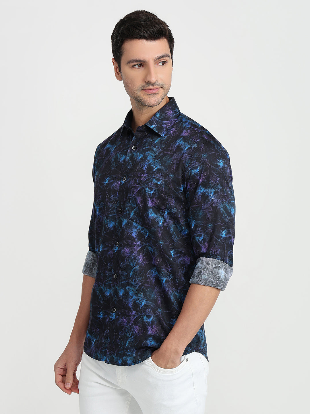 Colorplus Men Purple Printed Regular Fit Cotton Full Sleeve Casual Shirt