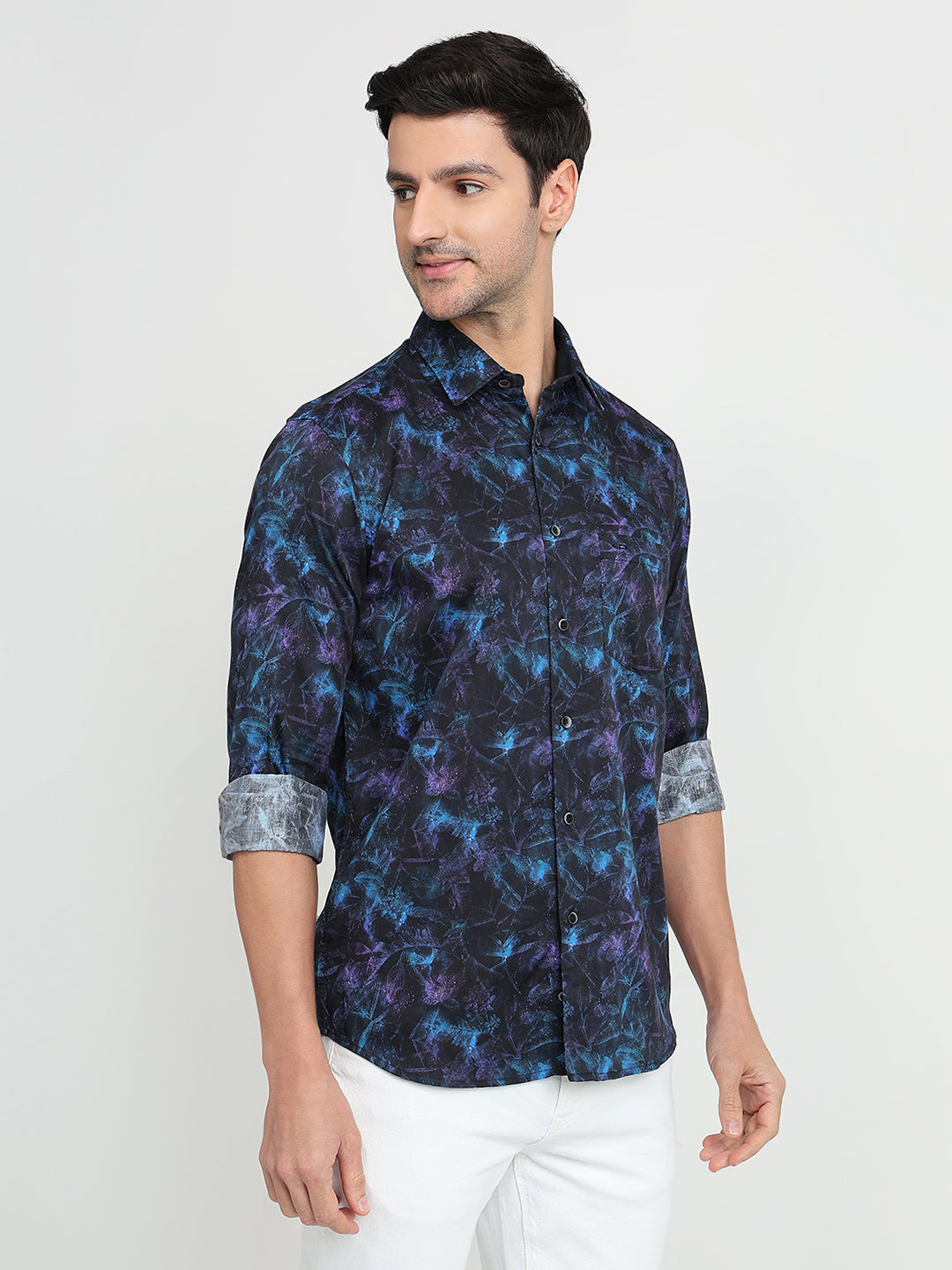 Colorplus Men Purple Printed Regular Fit Cotton Full Sleeve Casual Shirt