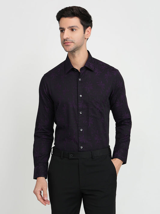 Colorplus Men Purple Jacquard Regular Fit Cotton Full Sleeve Casual Shirt