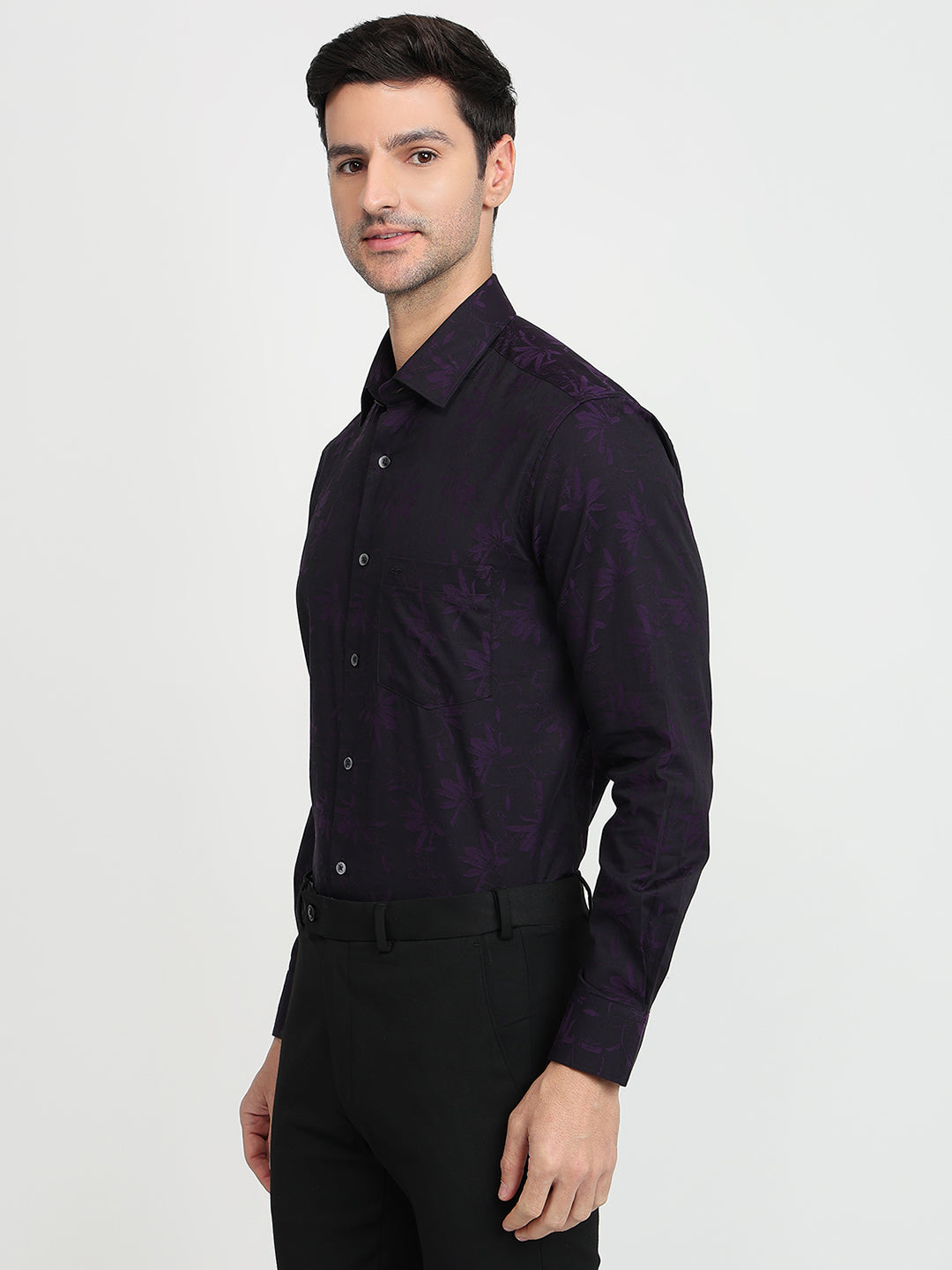 Colorplus Men Purple Jacquard Regular Fit Cotton Full Sleeve Casual Shirt