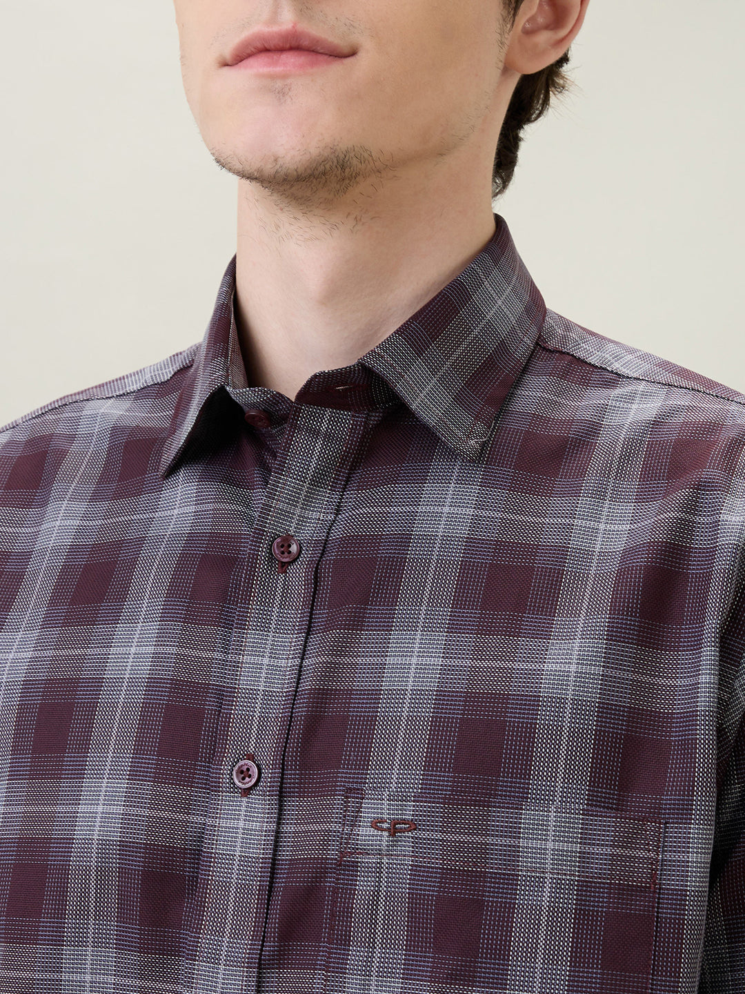 Colorplus Men Maroon Checks Regular Fit Cotton Full Sleeve Casual Shirt