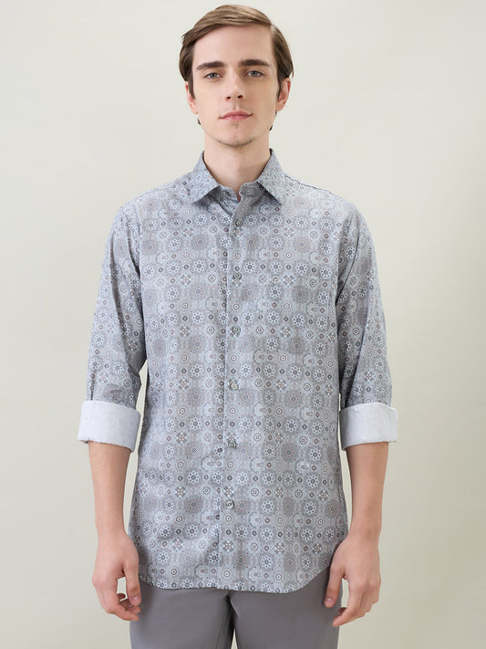 Colorplus Men Grey Printed Regular Fit Cotton Full Sleeve Casual Shirt