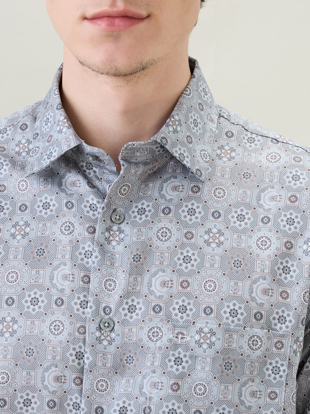 Colorplus Men Grey Printed Regular Fit Cotton Full Sleeve Casual Shirt