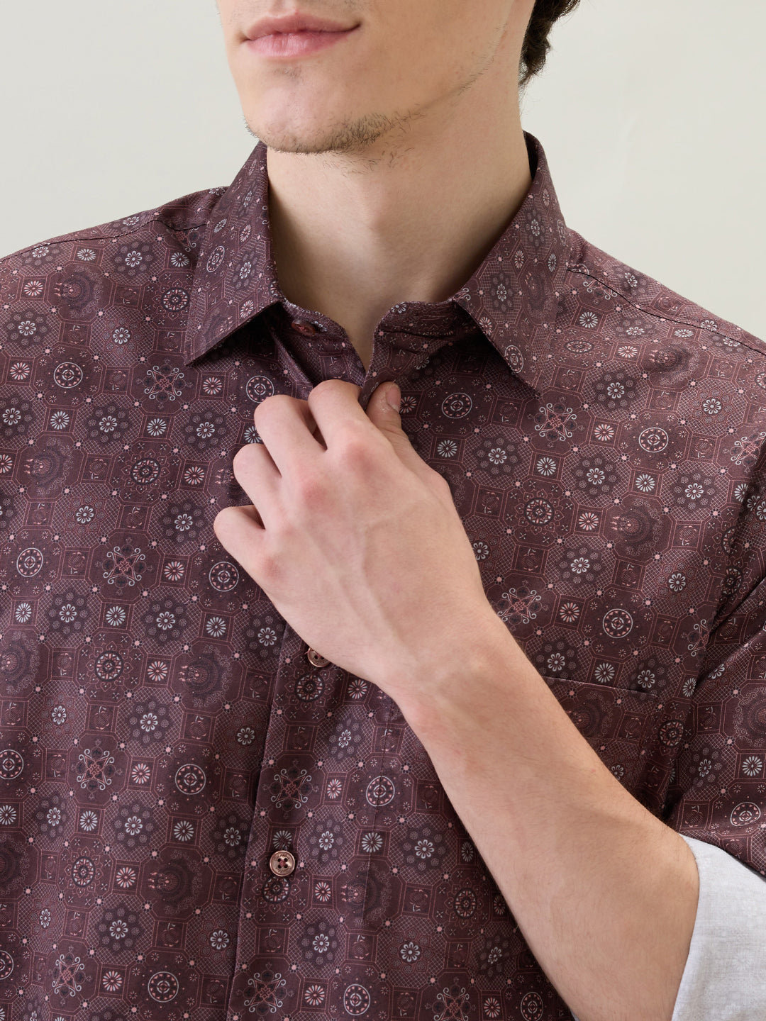 Colorplus Men Maroon Printed Regular Fit Cotton Full Sleeve Casual Shirt