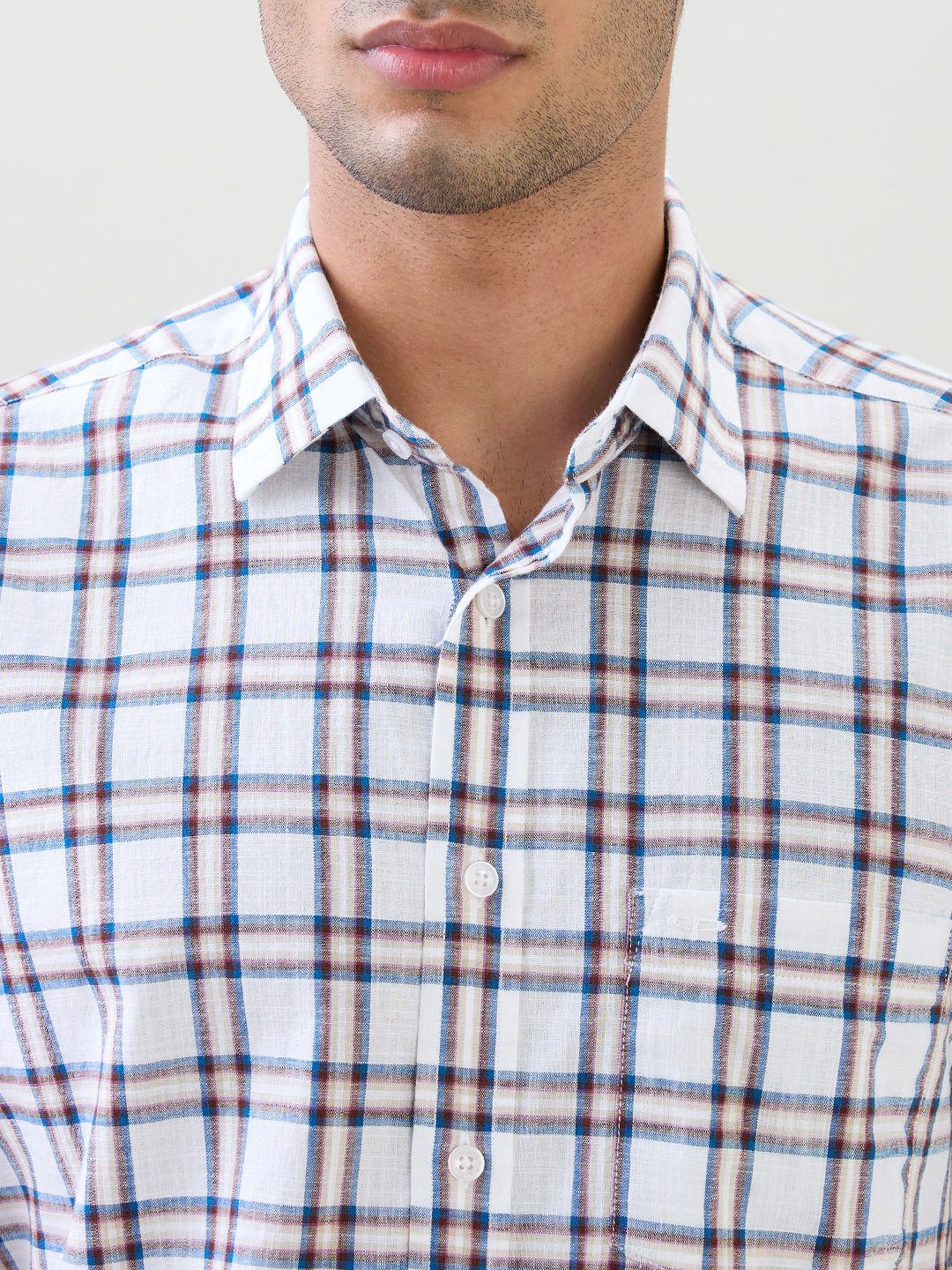 Colorplus Men White Checks Regular Fit Cotton Half Sleeve Casual Shirt