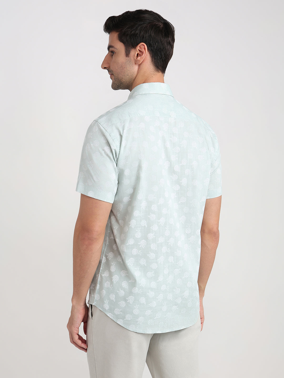 Colorplus Men Green Printed Regular Fit Cotton Half Sleeve Casual Shirt