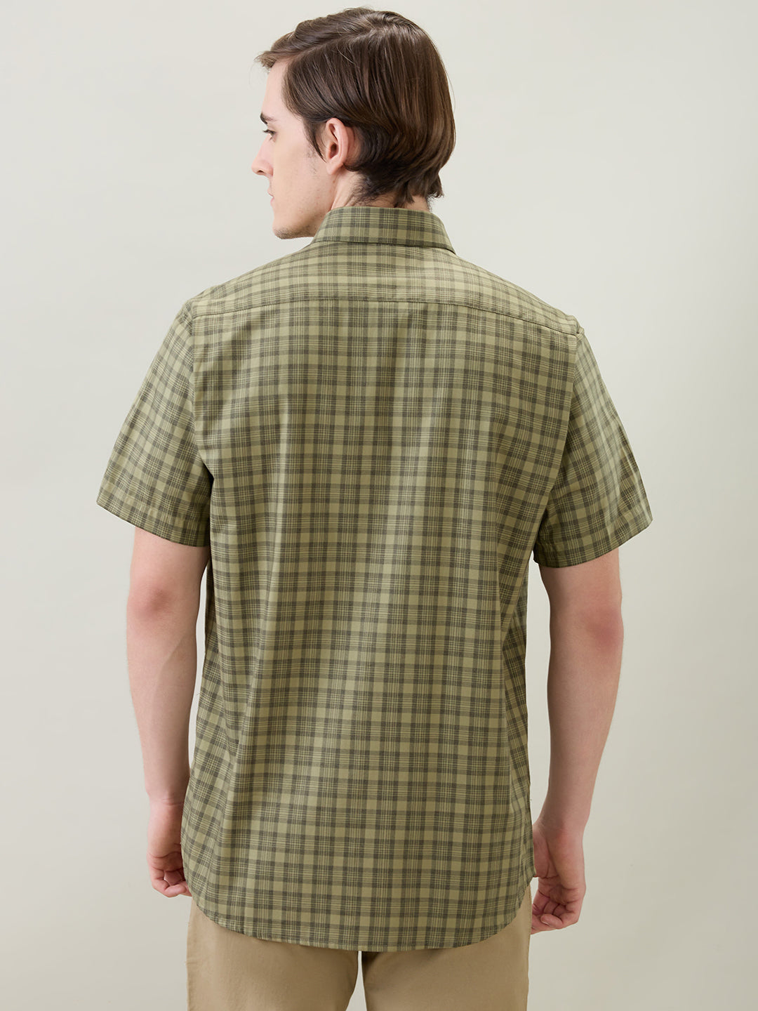 Colorplus Men Green Checks Regular Fit Cotton Half Sleeve Casual Shirt