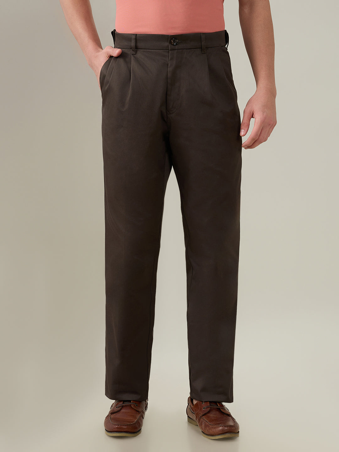 Colorplus Men Brown Twill Comfort Fit Cotton Trouser