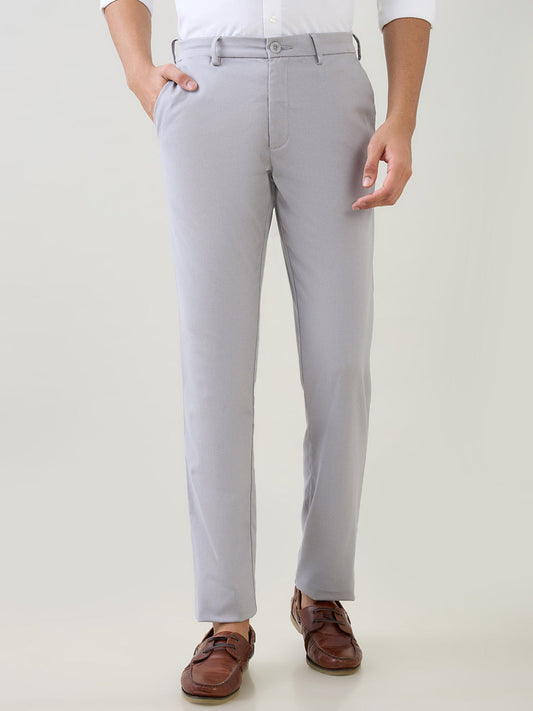 Colorplus Men Grey Dobby Tapered Fit Cotton Blend Trouser