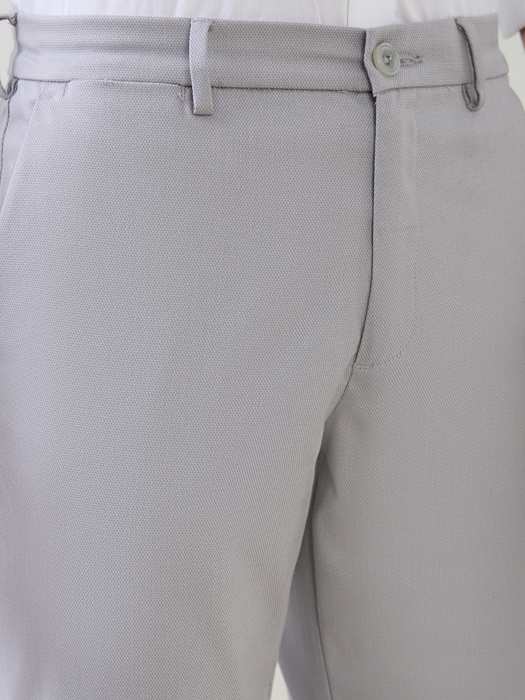 Colorplus Men Grey Dobby Tapered Fit Cotton Blend Trouser