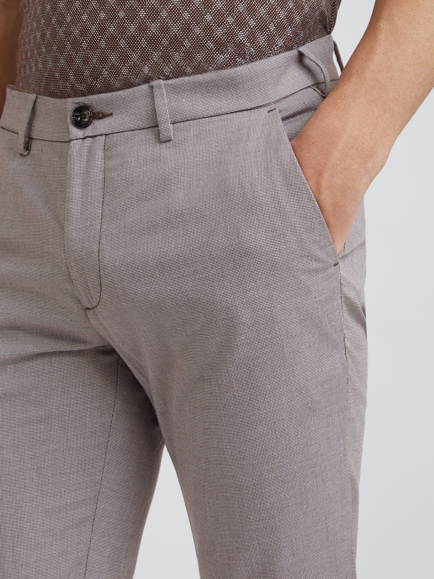 Men Brown Contemporary Fit Yarn Dyed Polyester Blend Trouser