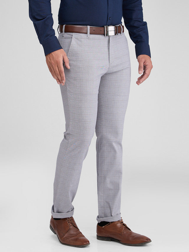 Colorplus Grey Checks Contemporary Fit Cotton Blend Trouser
