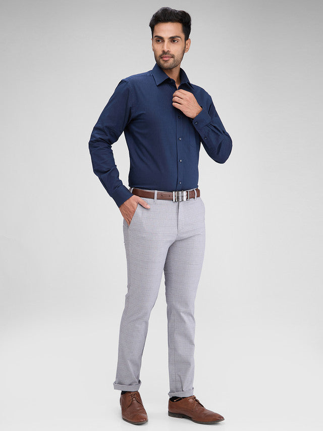 Colorplus Grey Checks Contemporary Fit Cotton Blend Trouser