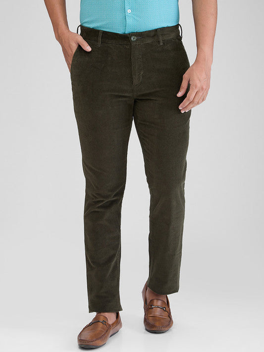 Colorplus Green Solid Piece Dyed Slim Fit Cotton Blend Trouser
