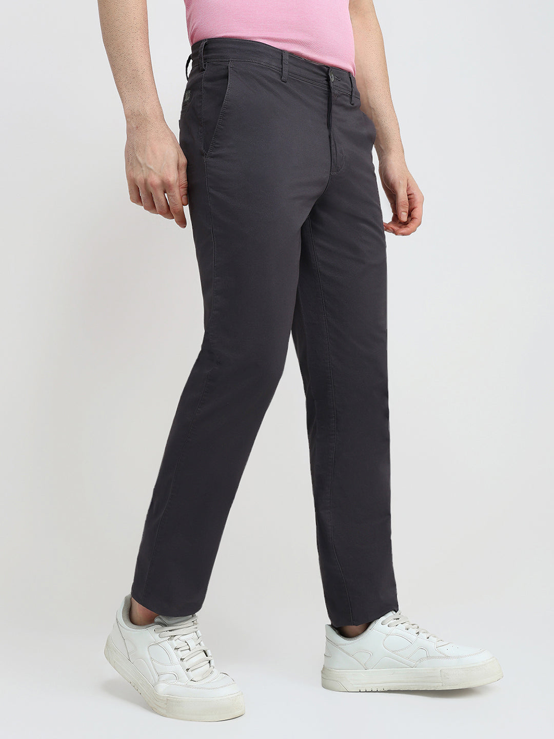 Colorplus Men Grey Twill Slim Fit Cotton Blend Trouser