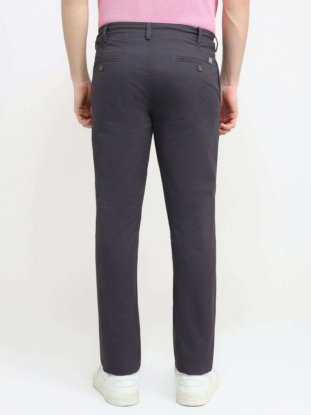 Colorplus Men Grey Twill Slim Fit Cotton Blend Trouser