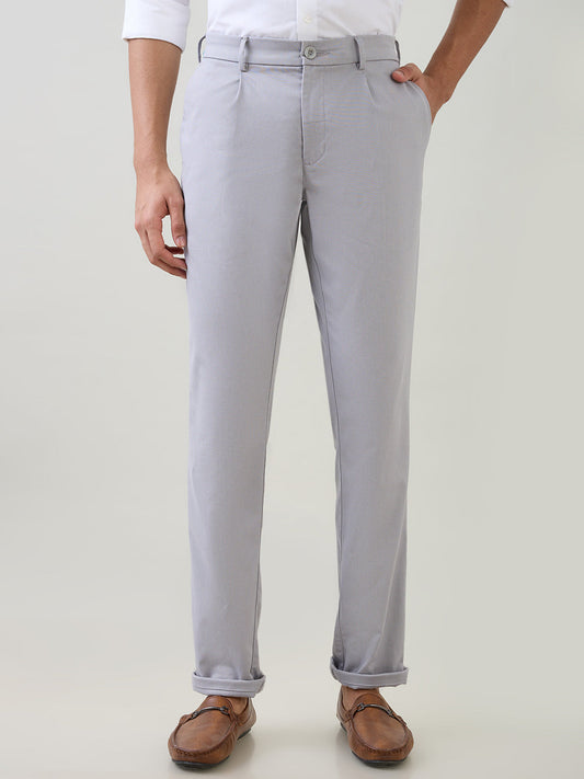 Colorplus Men Grey Dobby Slim Fit Cotton Blend Trouser
