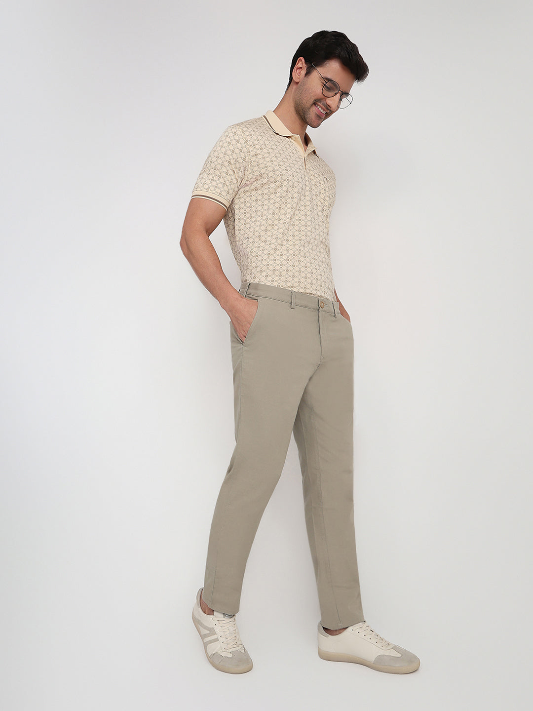 Colorplus Men Khaki Dobby Slim Fit Cotton Blend Trouser