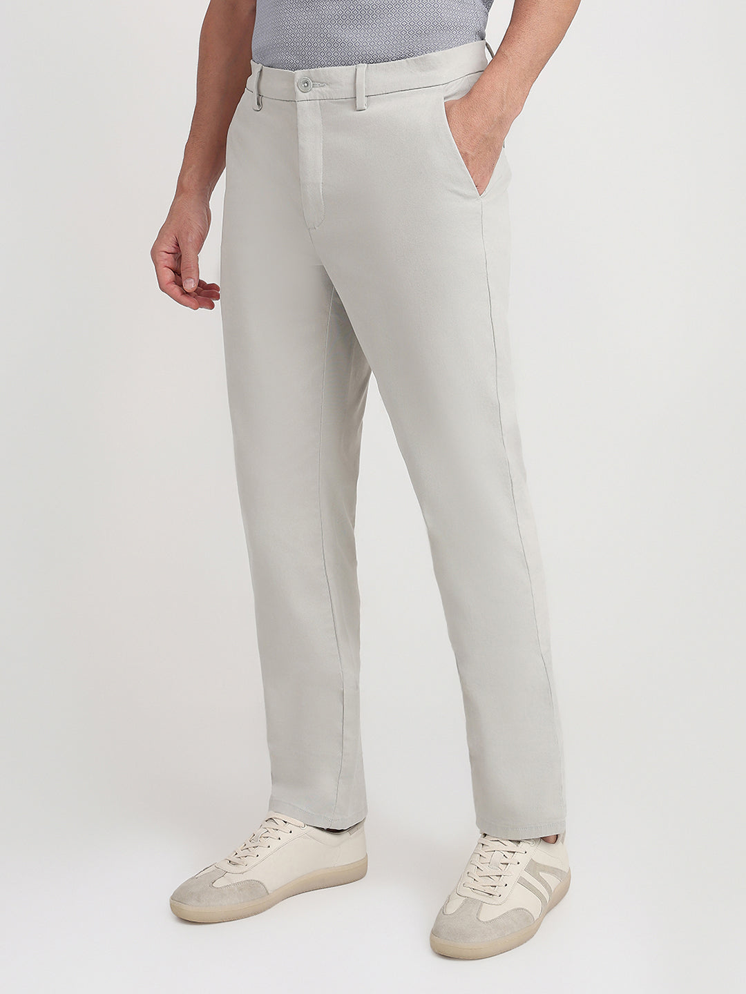 Colorplus Men Grey Twill Regular Fit Cotton Blend Trouser