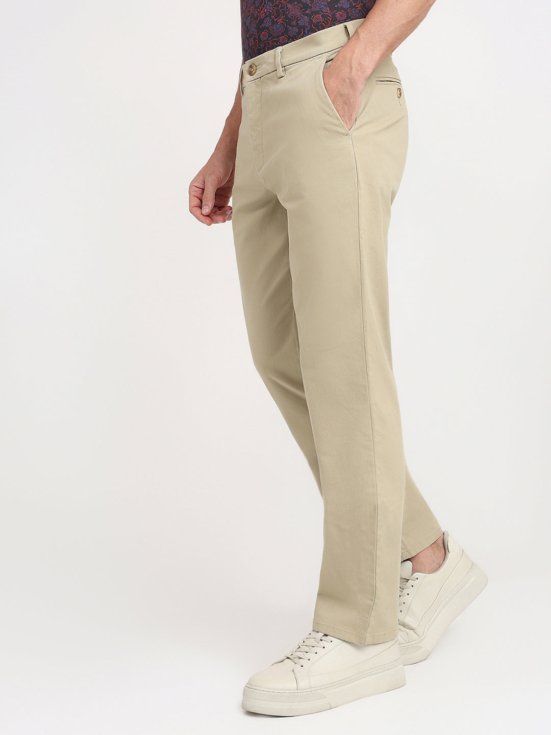 Colorplus Men Khaki Twill Regular Fit Cotton Blend Trouser