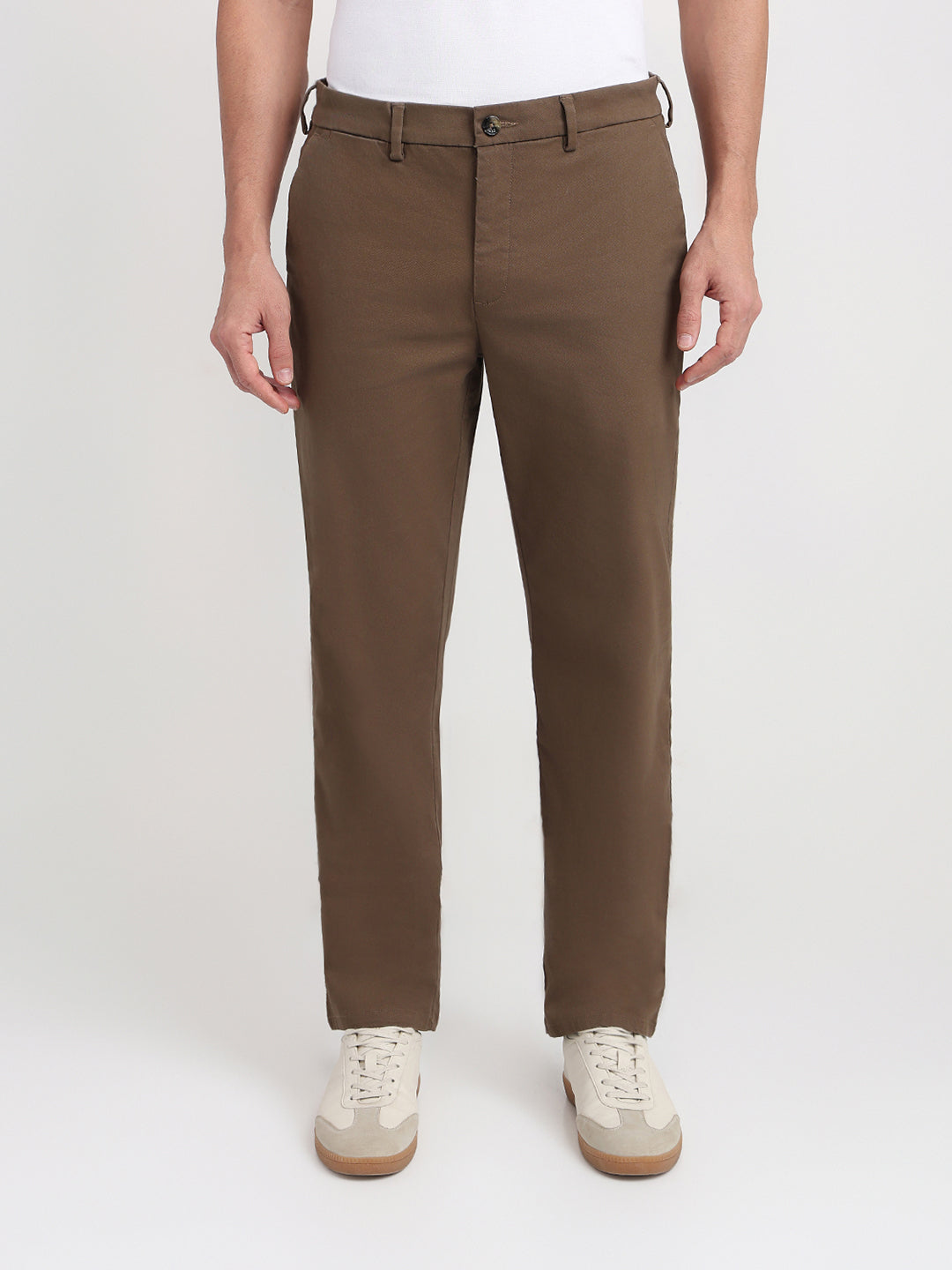Colorplus Men Brown Twill Regular Fit Cotton Blend Trouser