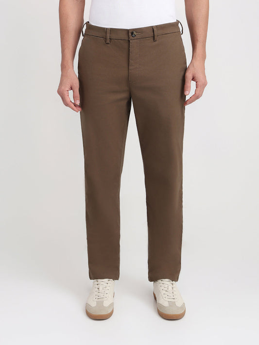 Colorplus Men Brown Twill Regular Fit Cotton Blend Trouser