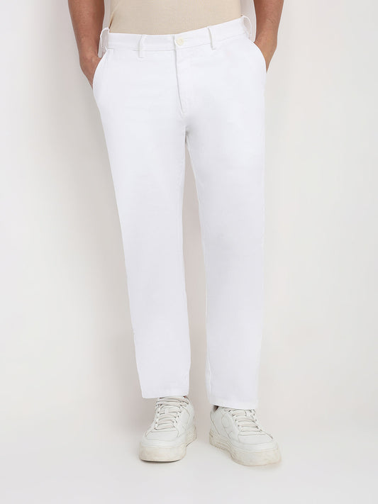 Colorplus Men White Twill Regular Fit Cotton Blend Trouser