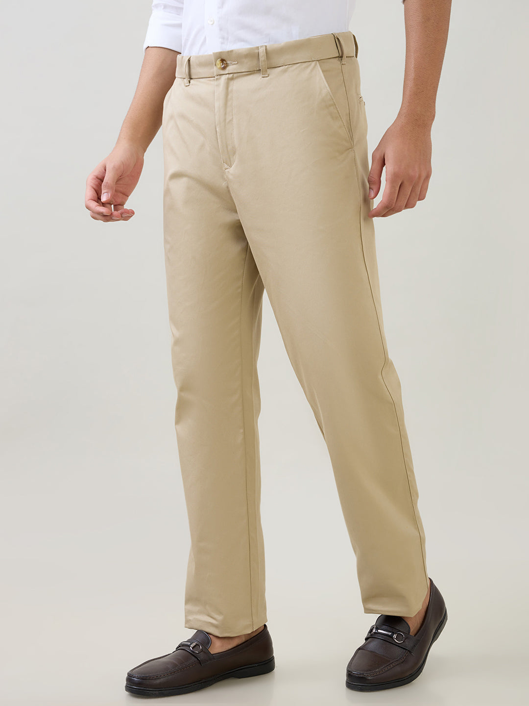 Colorplus Men Khaki Twill Regular Fit Cotton Trouser