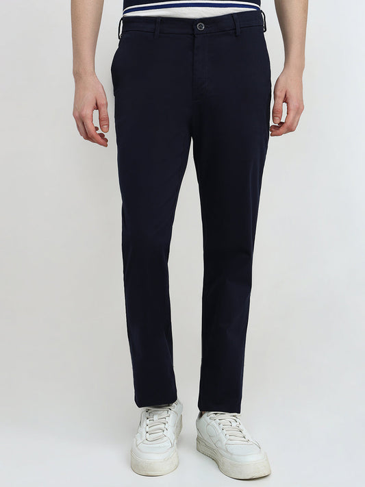 Colorplus Men Blue Twill Regular Fit Cotton Blend Trouser