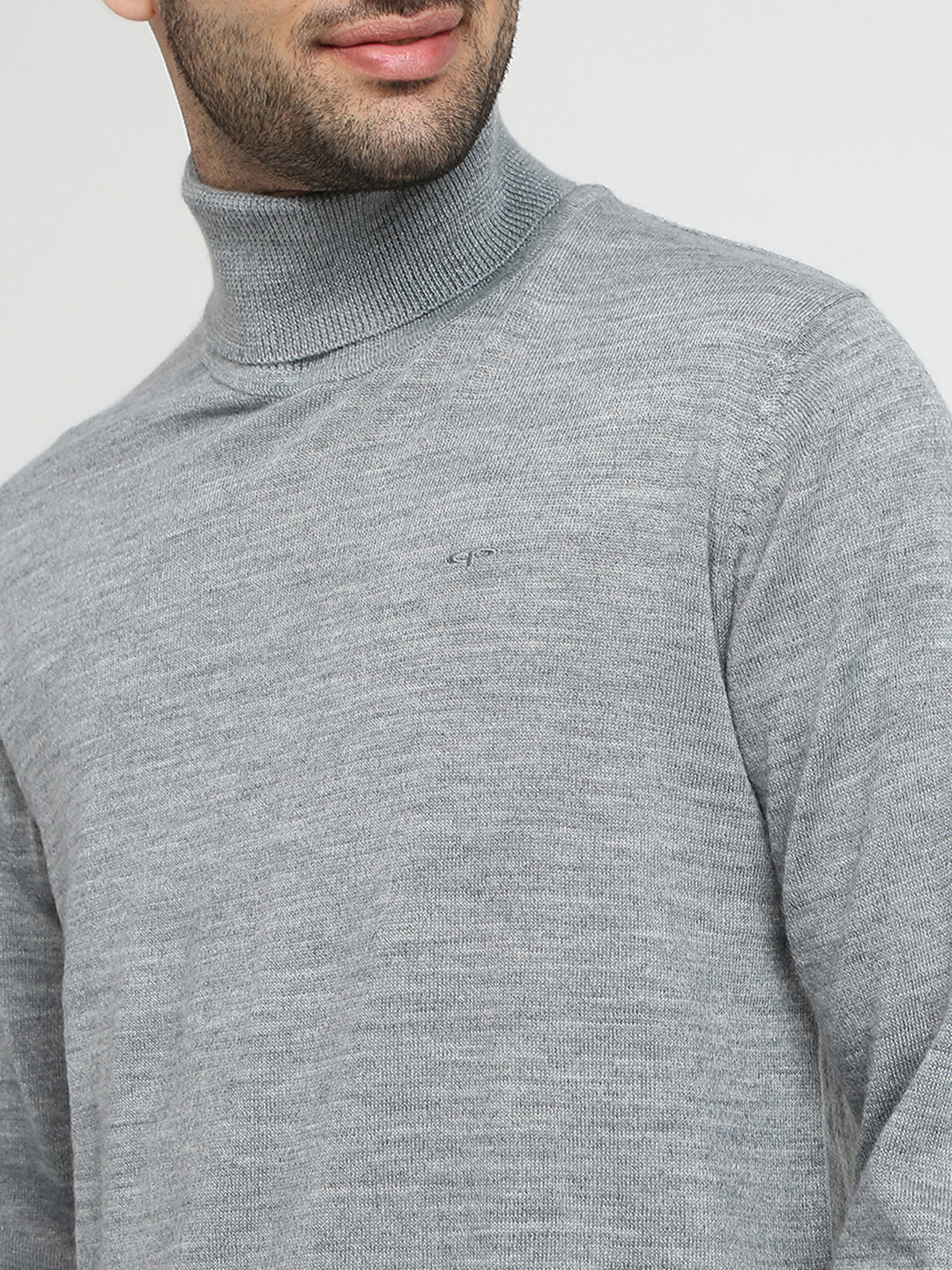 Colorplus Men Grey Solid Regular Fit Wool Blend Full Sleeve V Neck Collar Sweater