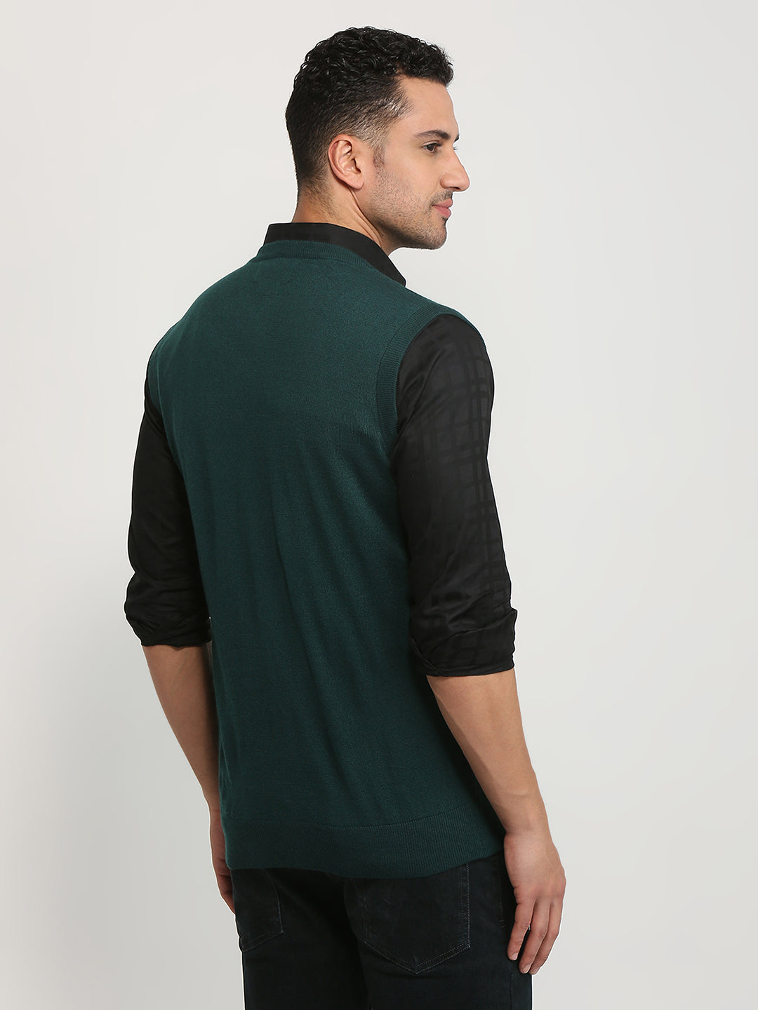 Colorplus Men Green Structure Regular Fit Acrylic Blend Sweater
