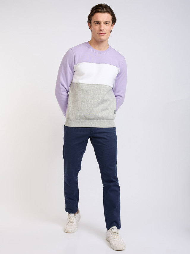 Colorplus Men Purple Solid Regular Fit Cotton Blend Sweatshirt
