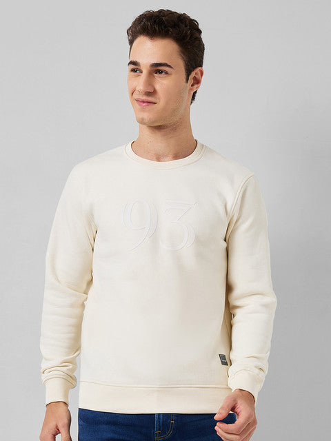 Colorplus Men White Solid Regular Fit Cotton Blend Sweatshirt