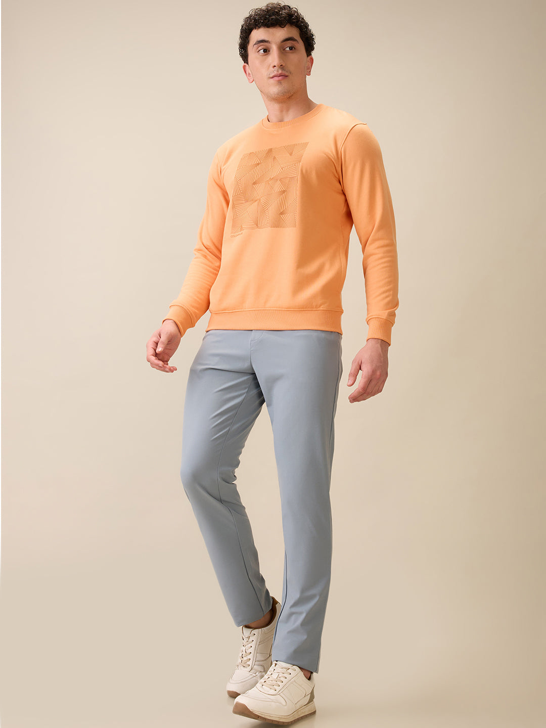 Colorplus Men Orange Printed Regular Fit Cotton Blend Full Sleeve Sweatshirt