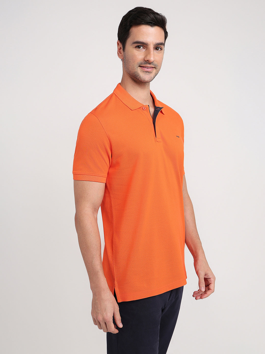 Colorplus Men Orange Solid Regular Fit Cotton Half Sleeve T-Shirt