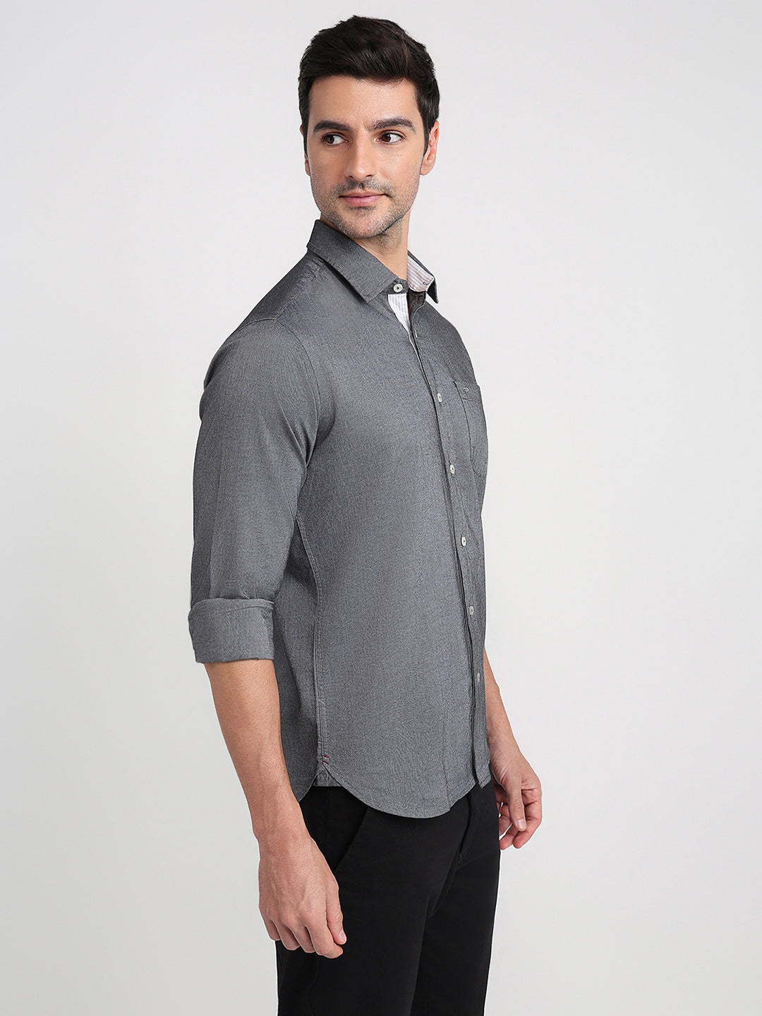 Colorplus Men Grey Solid Slim Fit Cotton Full Sleeve Casual Shirt