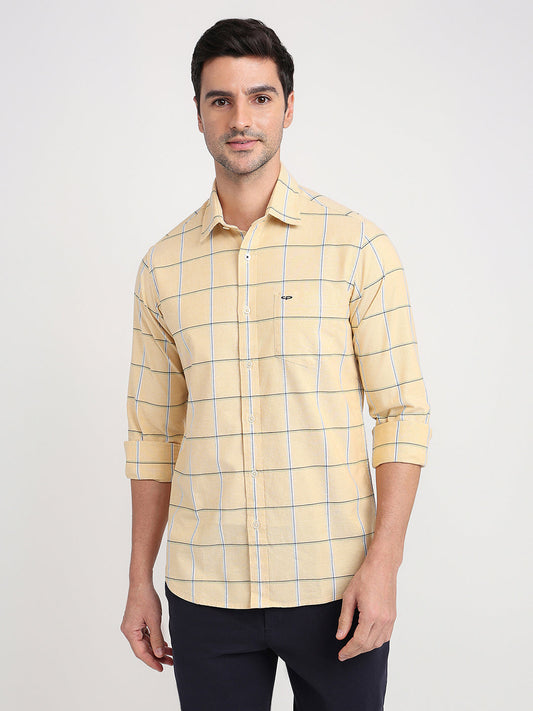 Colorplus Men Yellow Checks Slim Fit Cotton Blend Full Sleeve Casual Shirt