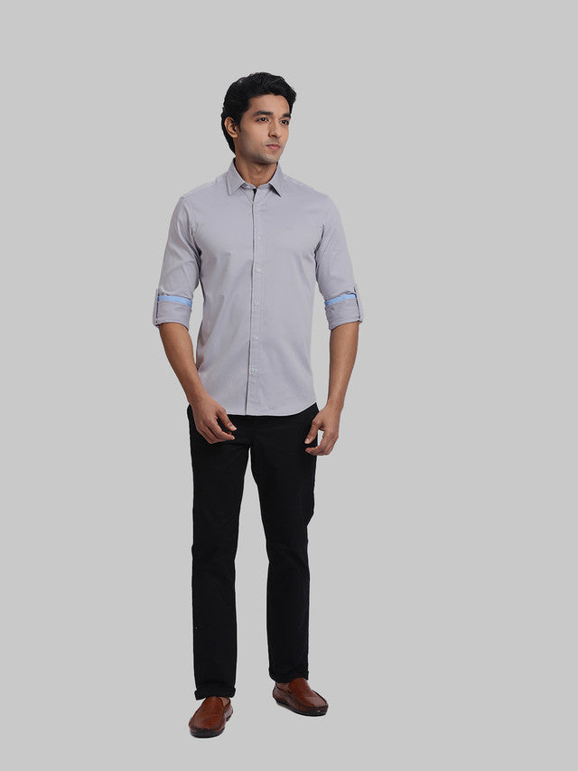 Colorplus Men Grey Plain Regular Fit Cotton Blend Casual Shirt