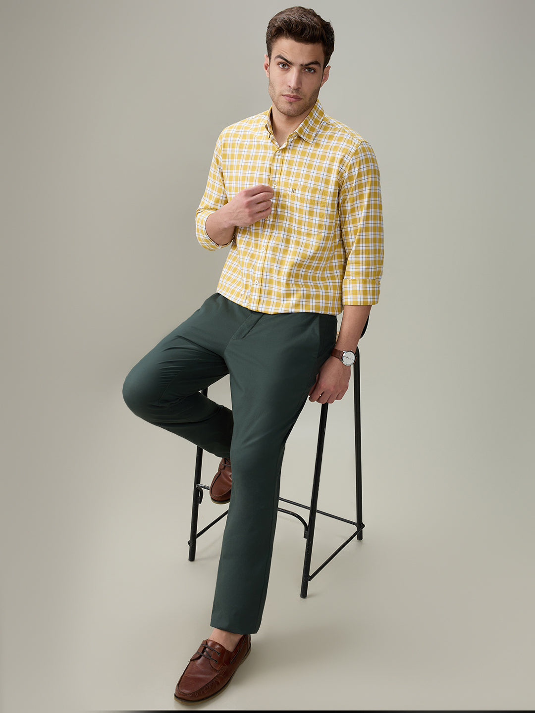 Colorplus Men Green Dobby Slim Fit Cotton Blend Trouser