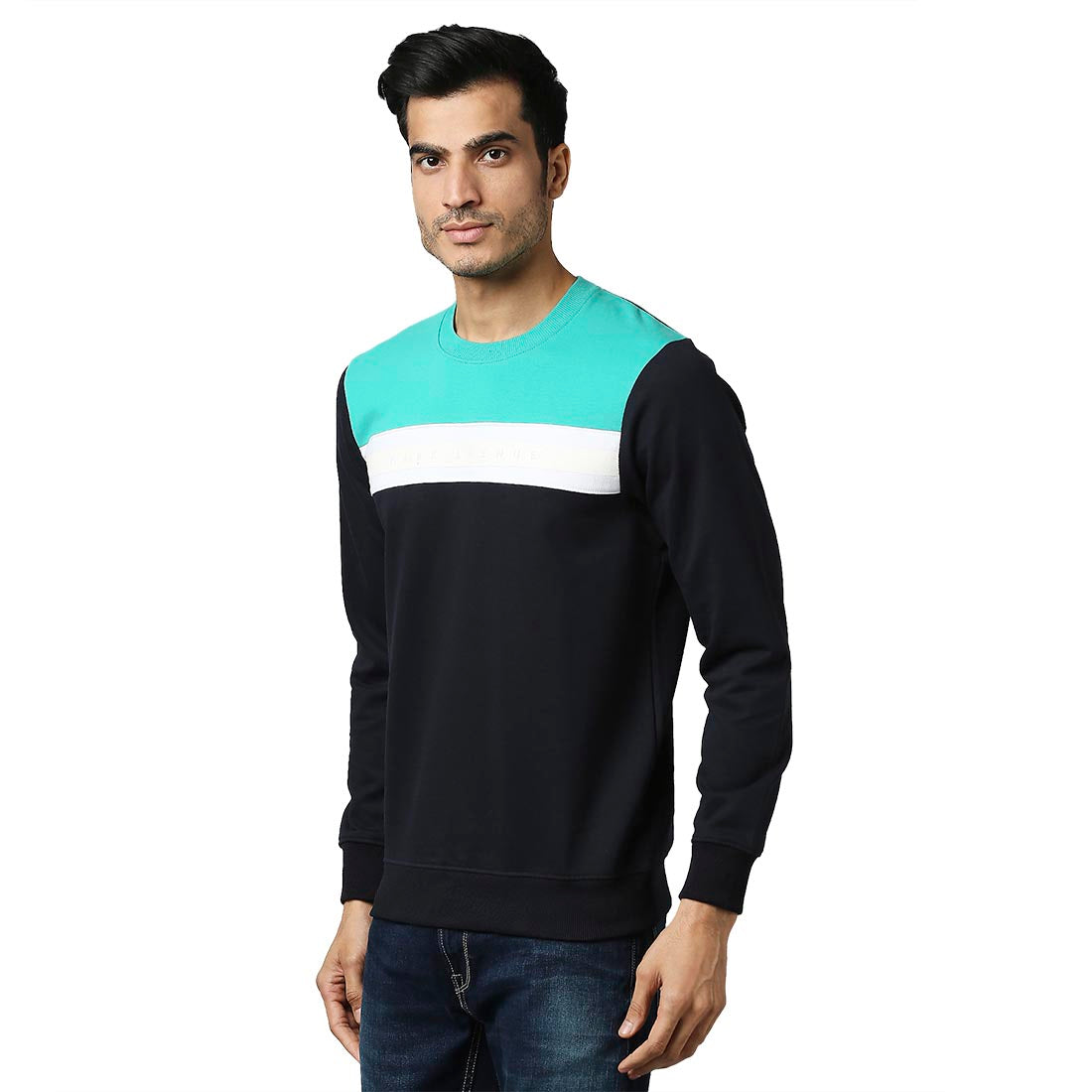 Park Avenue Men Blue Slim Fit Solid Cotton Polyster Blend Sweatshirts