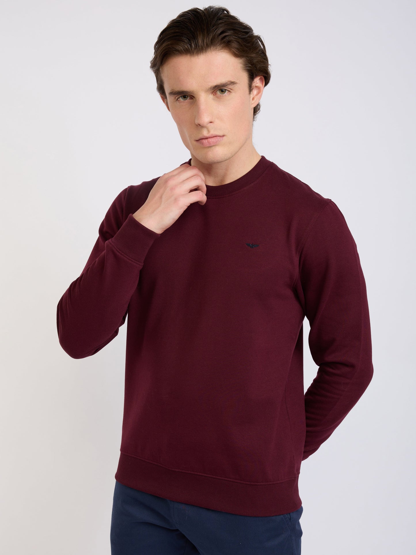 Park Avenue Men Red Solid Slim Fit Cotton Blend Round Neck Collar Sweatshirt