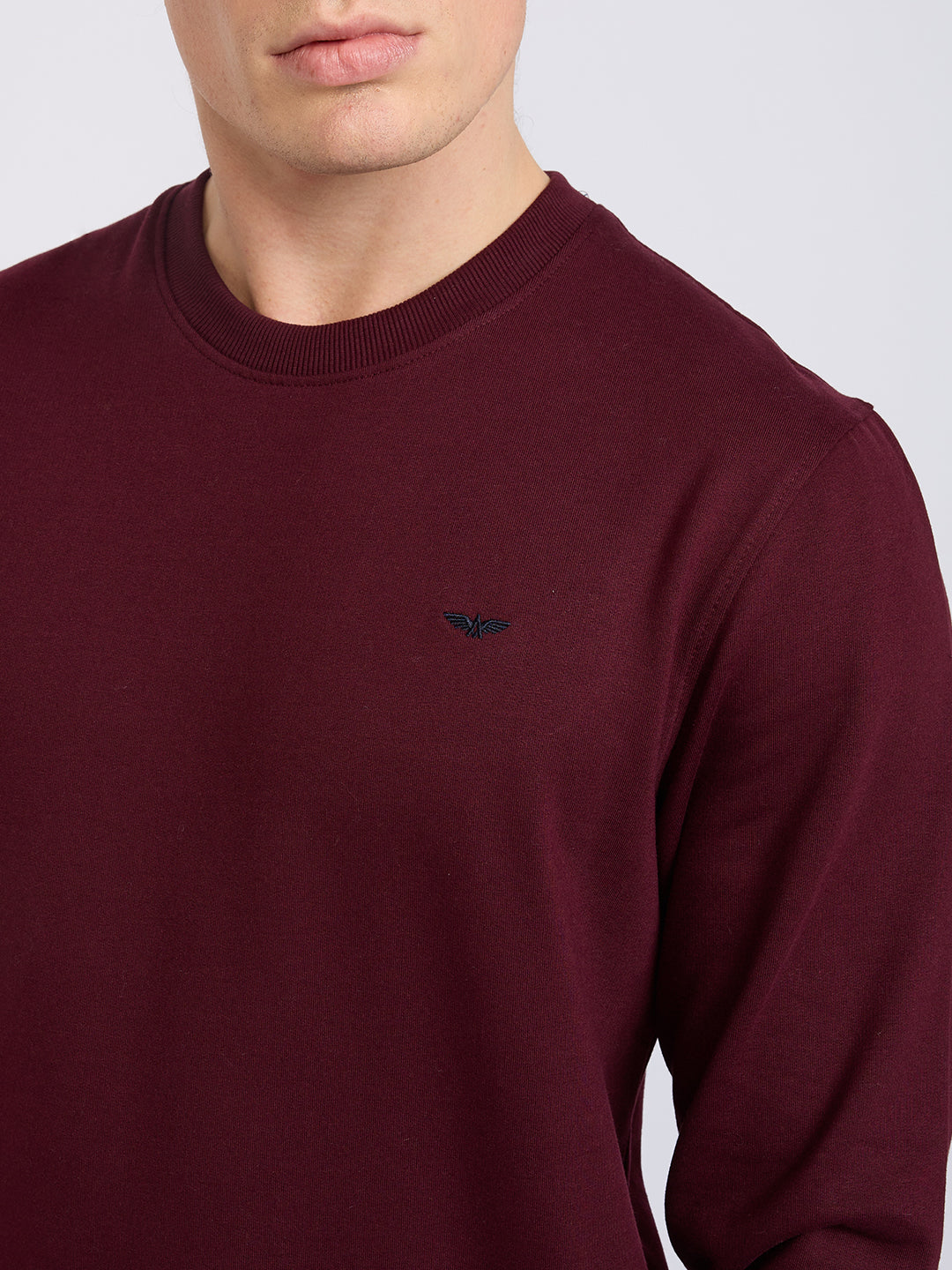 Park Avenue Men Red Solid Slim Fit Cotton Blend Round Neck Collar Sweatshirt